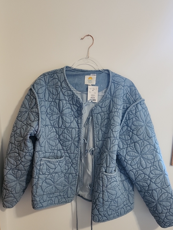 C&C California Jackets & Blazers - C&C California Sky Blue Quilted Tie-Front Jacket